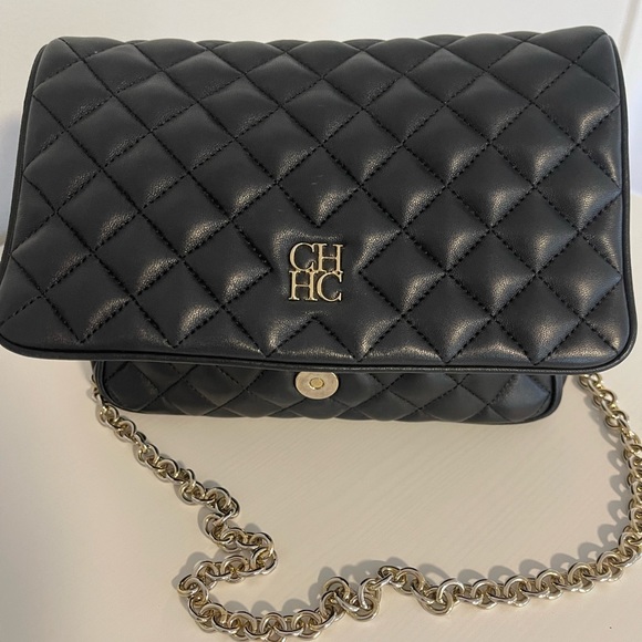 Carolina herrera black quilted chain flap shoulder bag - Picture 2 of 6